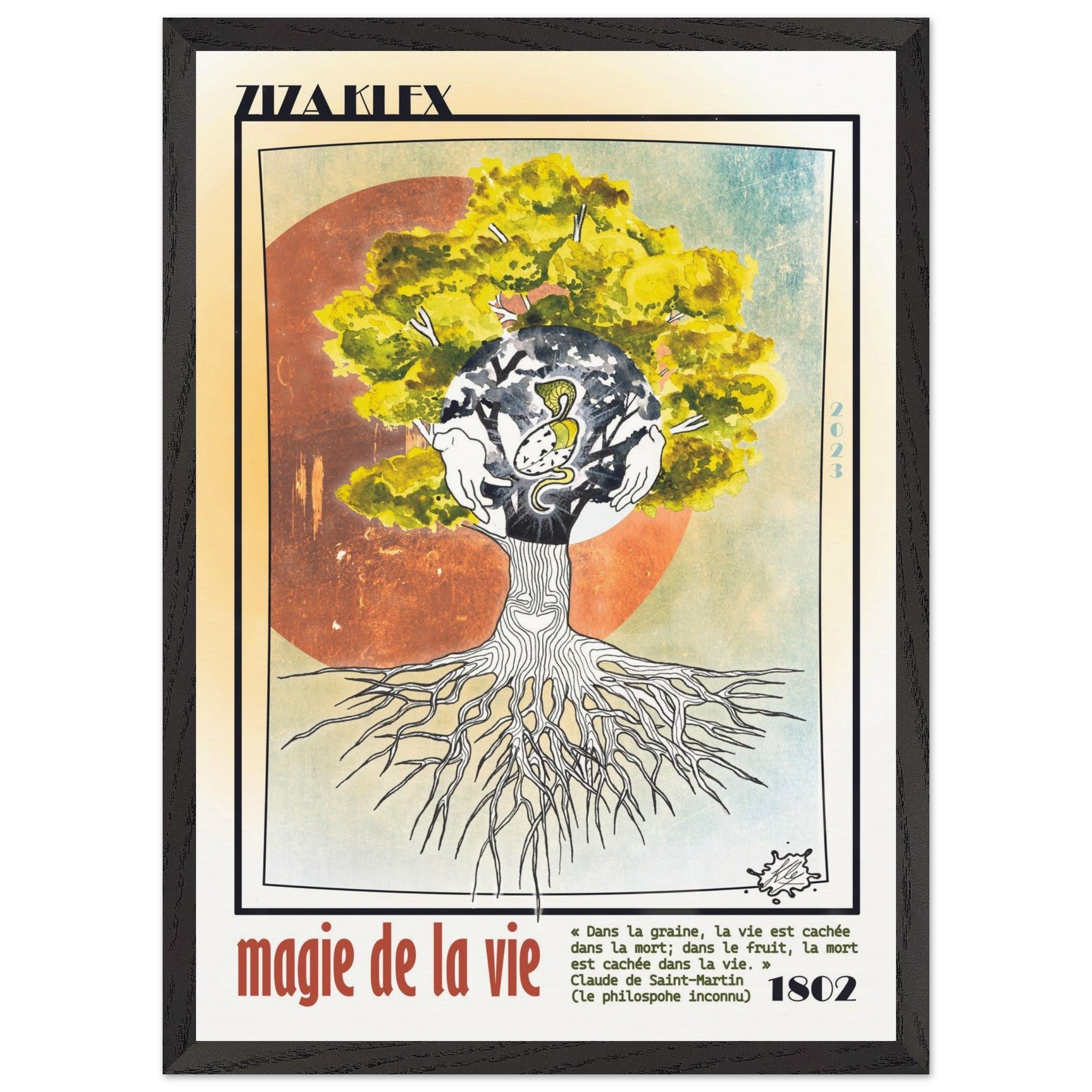 MAGIE DE LA VIE - Quality Art Print,A2 (42 x 59.4 cm),earth,green,multicolored,Premium Wooden Framed Poster With Museum-Qualit(…),Black frame,KLEX ART