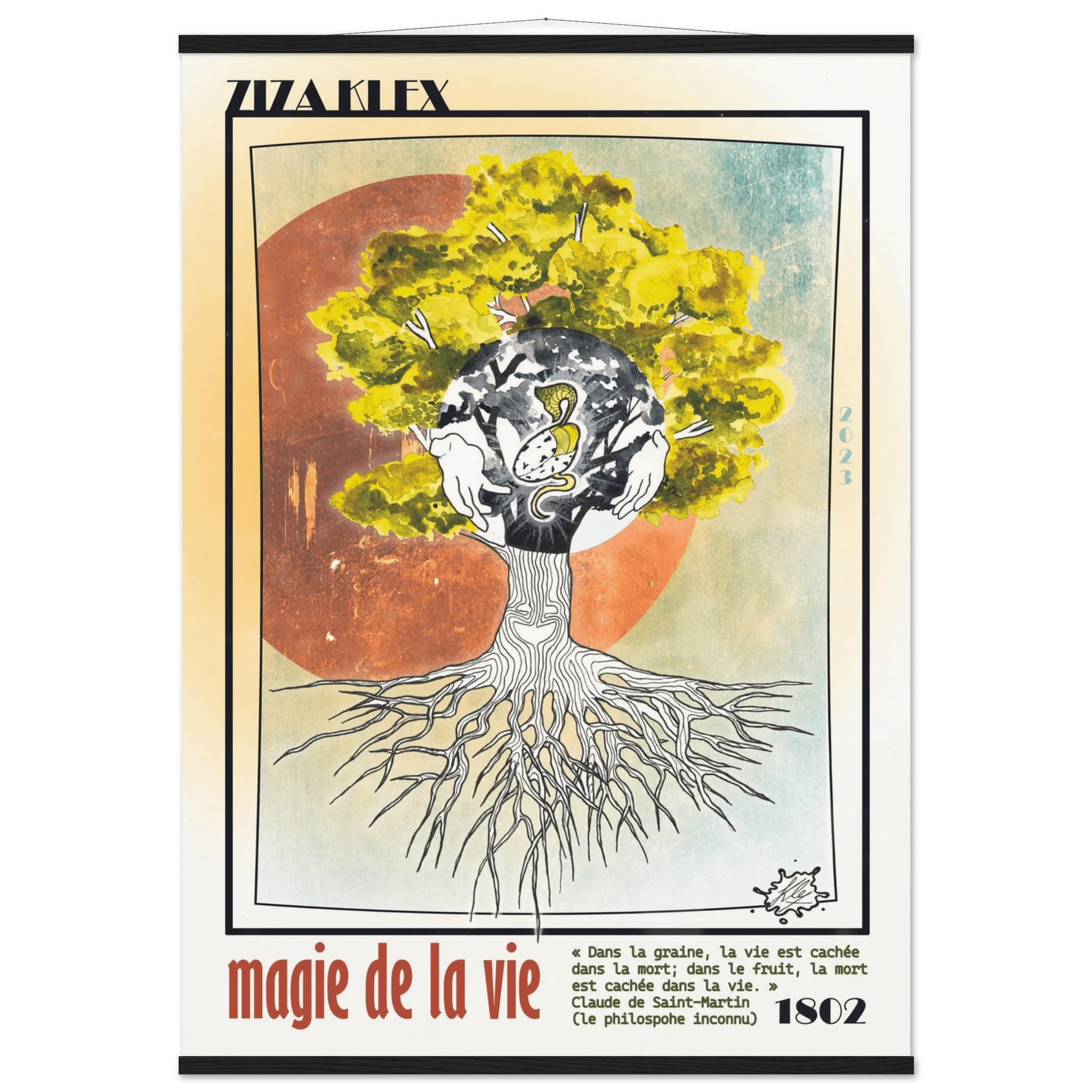 MAGIE DE LA VIE - Quality Art Print,21x29.7 cm / 8x12",earth,green,multicolored,Premium Wooden Framed Poster With Museum-Qualit(…),White frame,KLEX ART