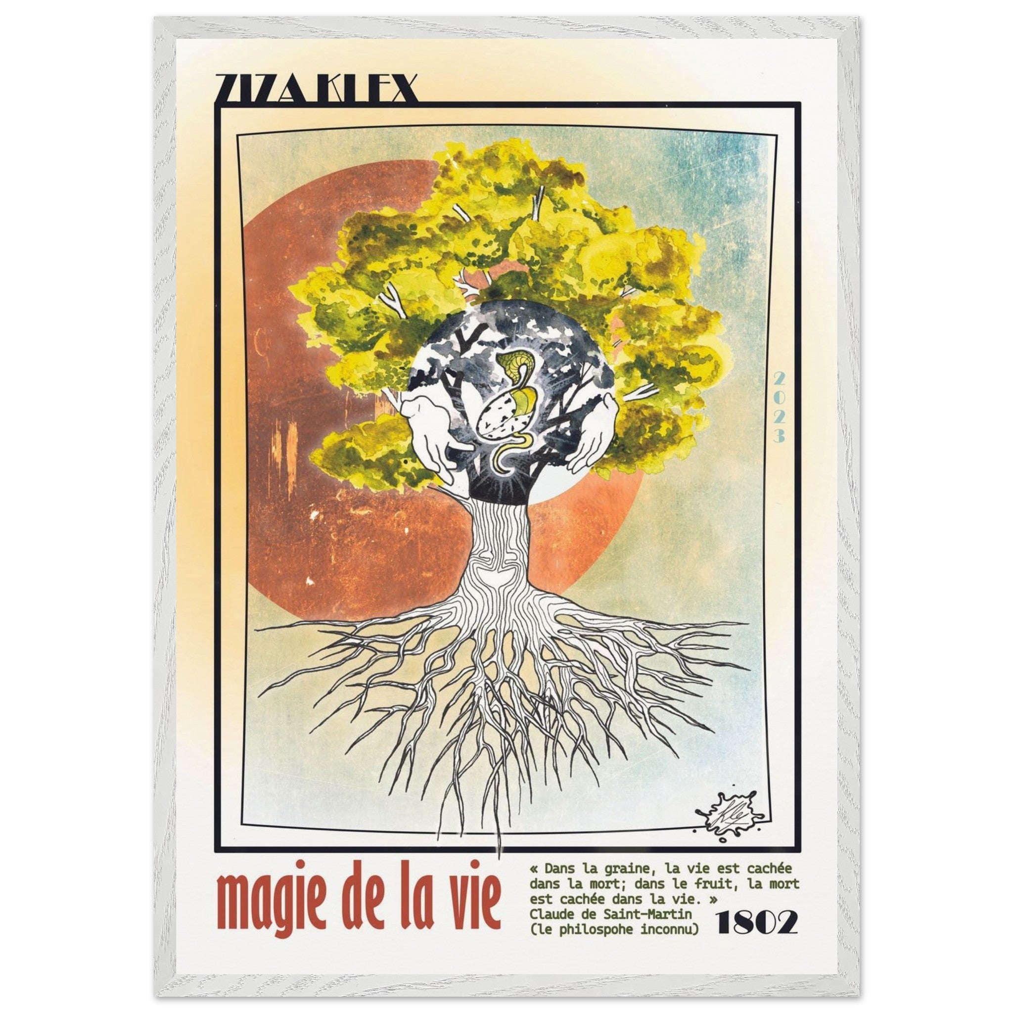 MAGIE DE LA VIE - Quality Art Print,A1 (59.4 x 84.1 cm),earth,green,multicolored,Premium Wooden Framed Poster With Museum-Qualit(…),White frame,KLEX ART