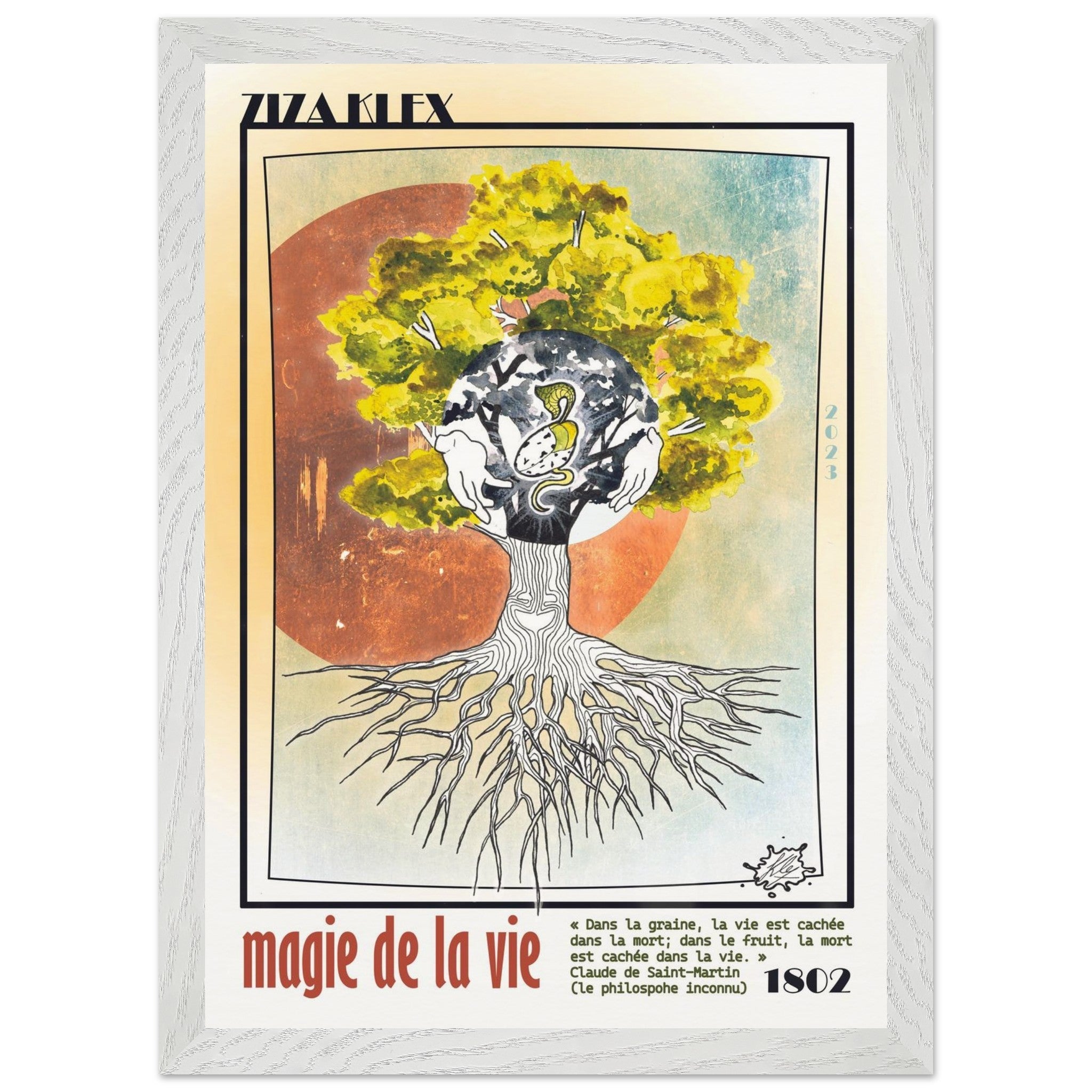 MAGIE DE LA VIE - Quality Art Print,A3 (29.7 x 42 cm),earth,green,multicolored,Premium Wooden Framed Poster With Museum-Qualit(…),White frame,KLEX ART