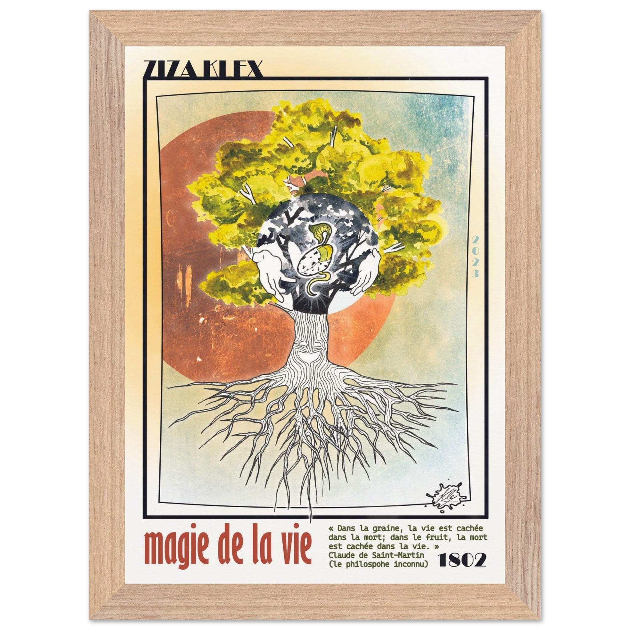 MAGIE DE LA VIE - Quality Art Print,21x29.7 cm / 8x12",earth,green,multicolored,Premium Wooden Framed Poster With Museum-Qualit(…),Wood frame,KLEX ART