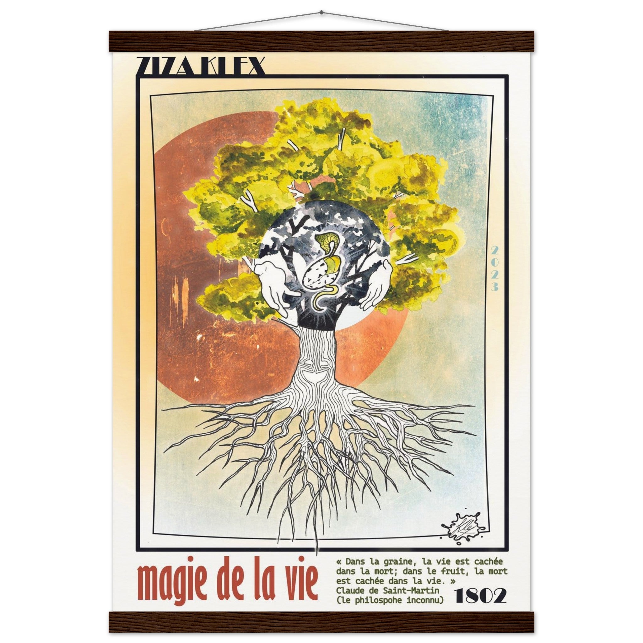 MAGIE DE LA VIE - Quality Art Print,A2 (42 x 59.4 cm),earth,green,multicolored,Museum-Quality Matte Paper Poster with Hanger,Dark wood wall hanger,KLEX ART