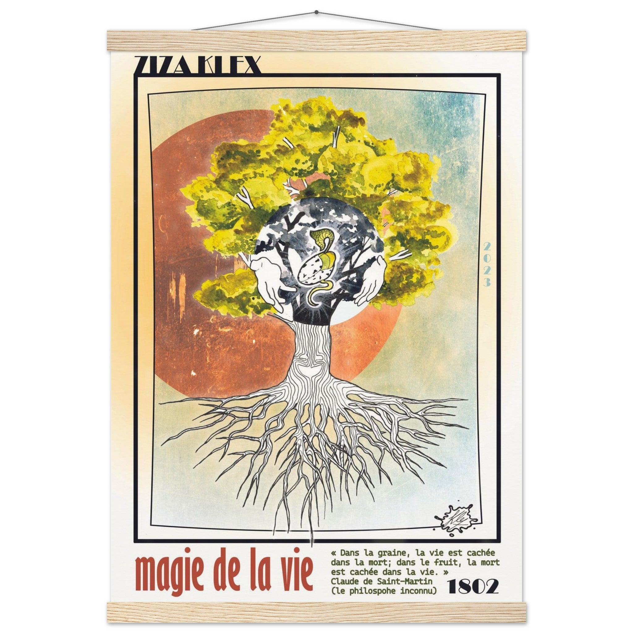 MAGIE DE LA VIE - Quality Art Print,A2 (42 x 59.4 cm),earth,green,multicolored,Museum-Quality Matte Paper Poster with Hanger,Natural wood wall hanger,KLEX ART