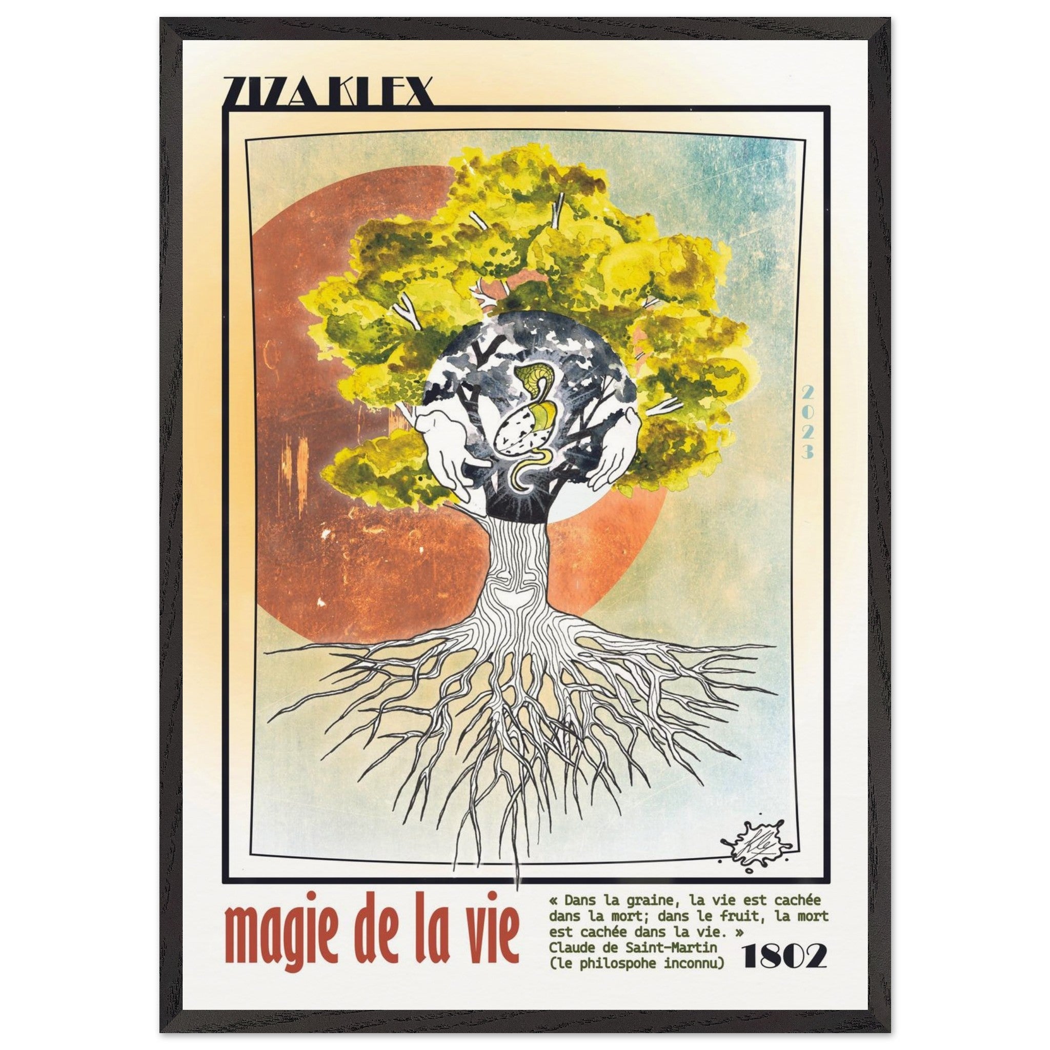 MAGIE DE LA VIE - Quality Art Print,A1 (59.4 x 84.1 cm),earth,green,multicolored,Premium Wooden Framed Poster With Museum-Qualit(…),Black frame,KLEX ART