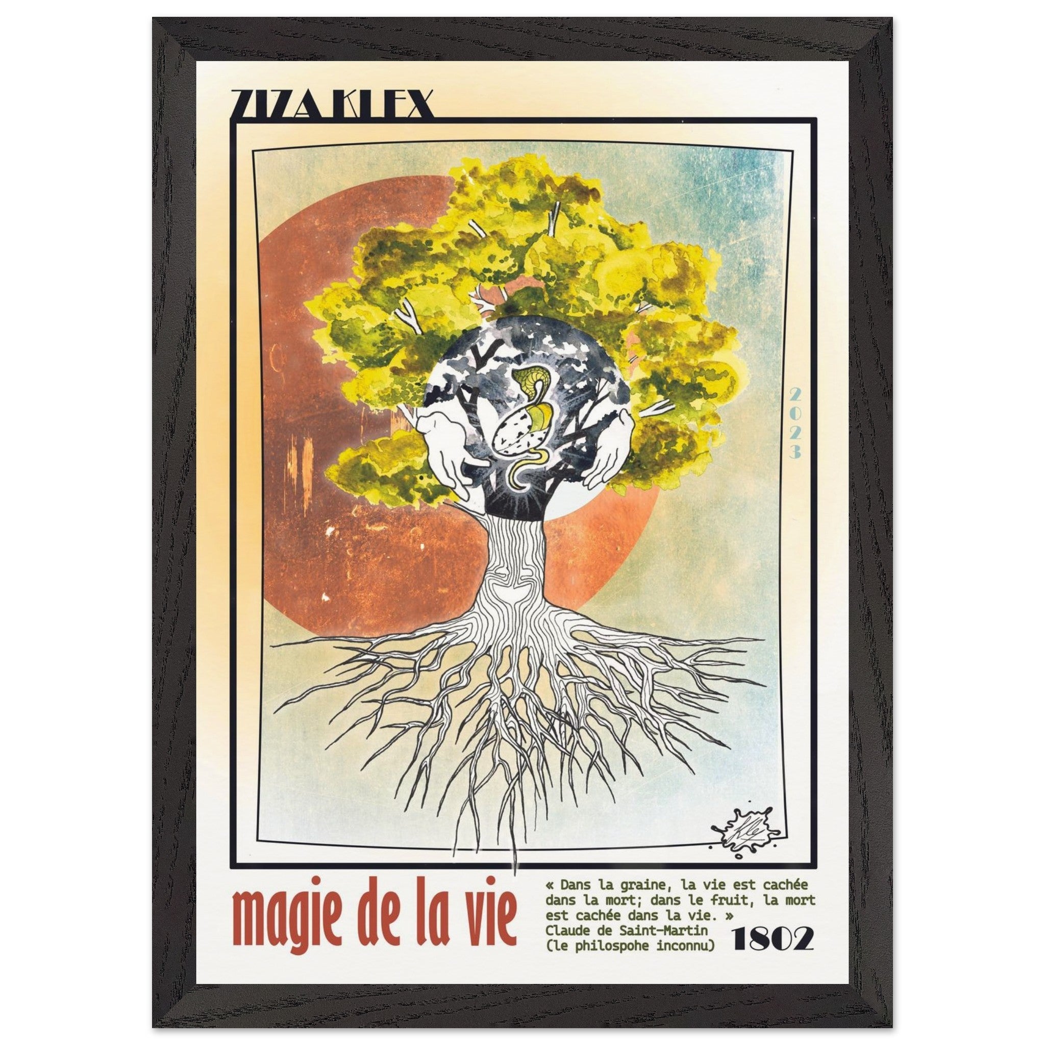 MAGIE DE LA VIE - Quality Art Print,A3 (29.7 x 42 cm),earth,green,multicolored,Premium Wooden Framed Poster With Museum-Qualit(…),Black frame,KLEX ART