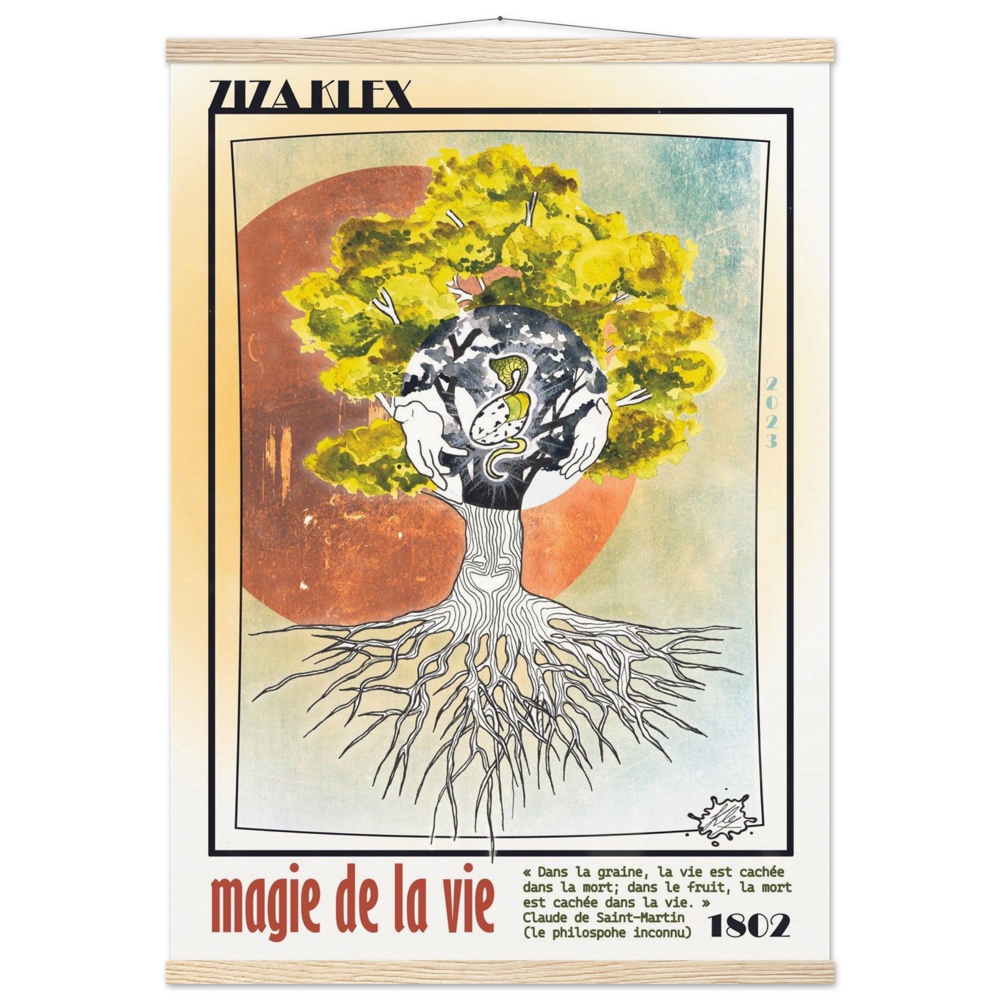 MAGIE DE LA VIE - Quality Art Print,A1 (59.4 x 84.1 cm),earth,green,multicolored,Museum-Quality Matte Paper Poster with Hanger,Natural wood wall hanger,KLEX ART
