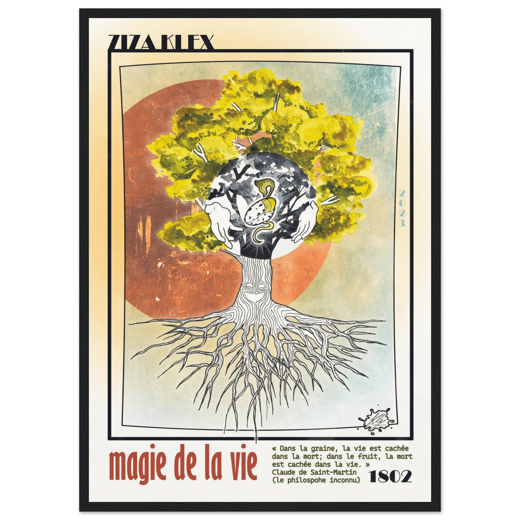 MAGIE DE LA VIE - Quality Art Print,21x29.7 cm / 8x12",earth,green,multicolored,Premium Wooden Framed Poster With Museum-Qualit(…),White frame,KLEX ART