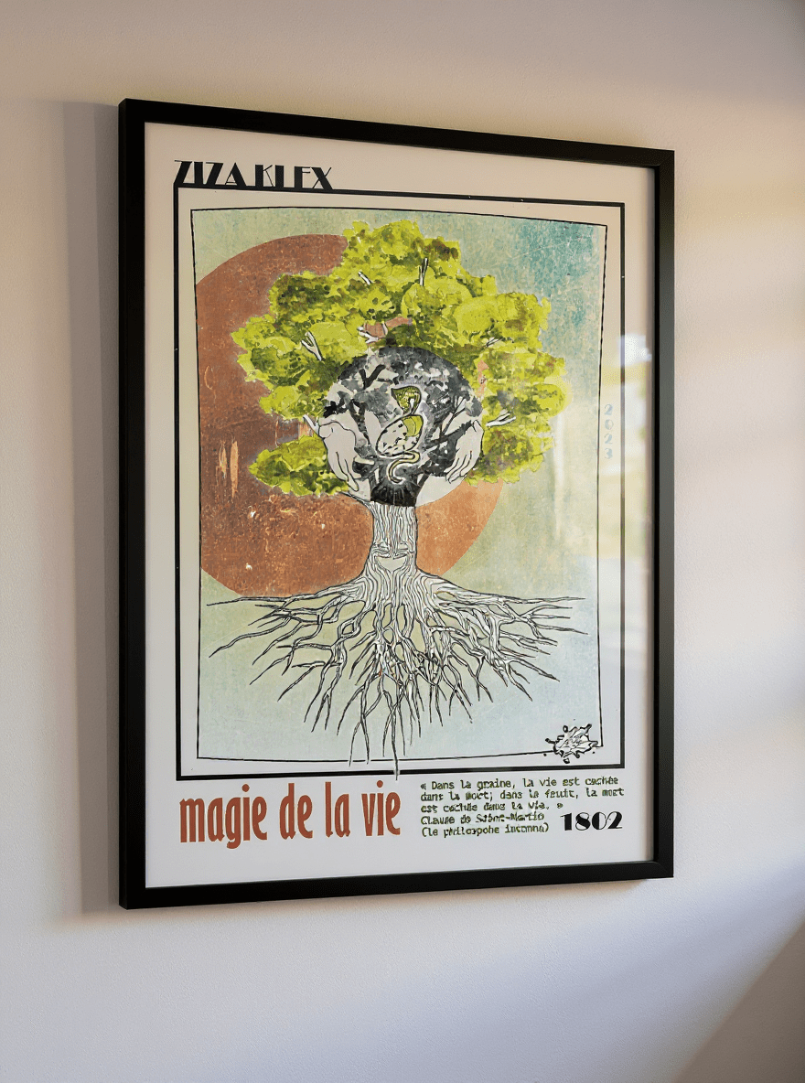 MAGIE DE LA VIE - Quality Art Print,21x29.7 cm / 8x12",earth,green,multicolored,Premium Wooden Framed Poster With Museum-Qualit(…),White frame,KLEX ART