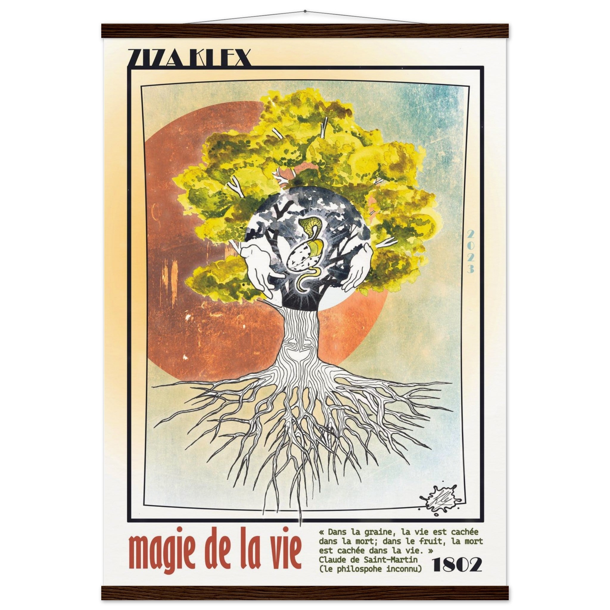 MAGIE DE LA VIE - Quality Art Print,A1 (59.4 x 84.1 cm),earth,green,multicolored,Museum-Quality Matte Paper Poster with Hanger,Dark wood wall hanger,KLEX ART